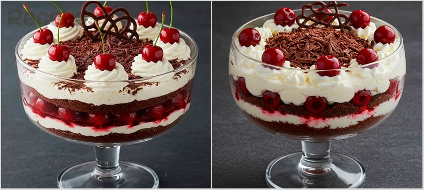 Torta Selva Negra clásica con cerezas y crema chantilly